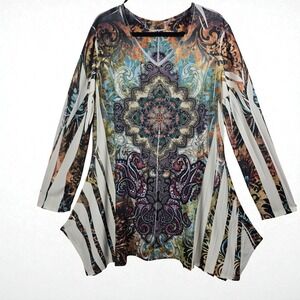 Cover Charge Tunic Top Womens‎ M-L? Long Sleeve V Neck Multicolor Paisley Boho